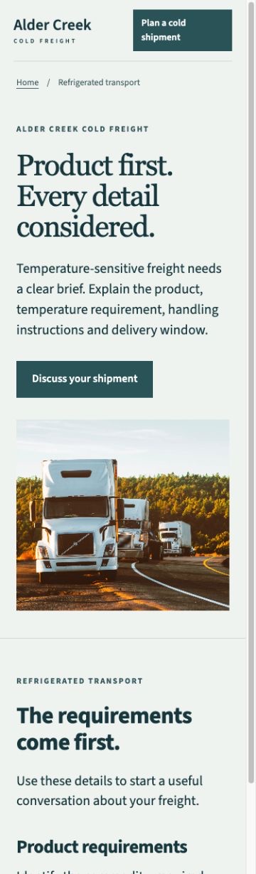 Alder Creek Cold Freight mobile service details