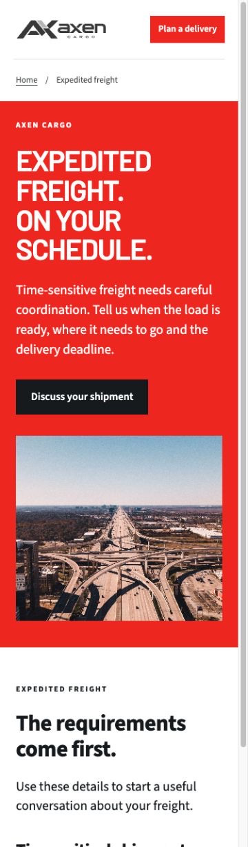 Axen Cargo Service page on a phone