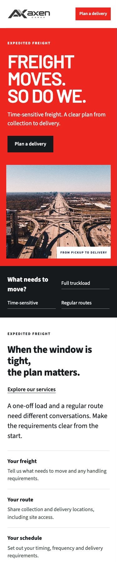 Axen Cargo Homepage on a phone