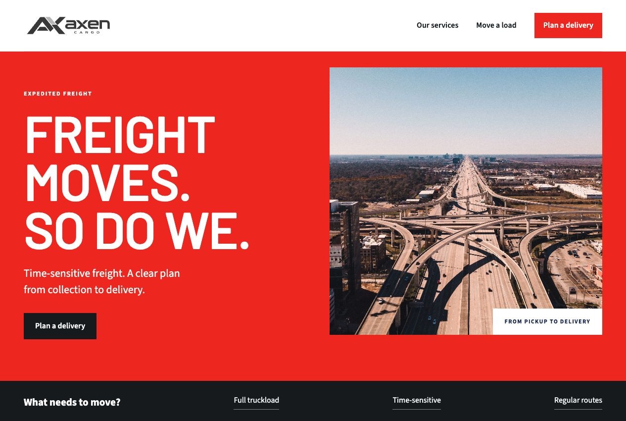 Axen Cargo desktop homepage design
