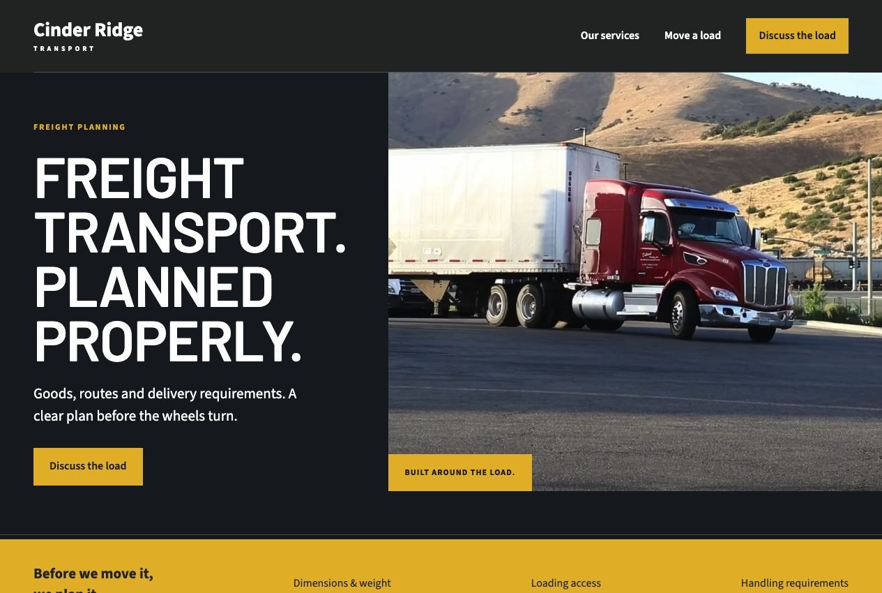 Cinder Ridge Transport homepage design