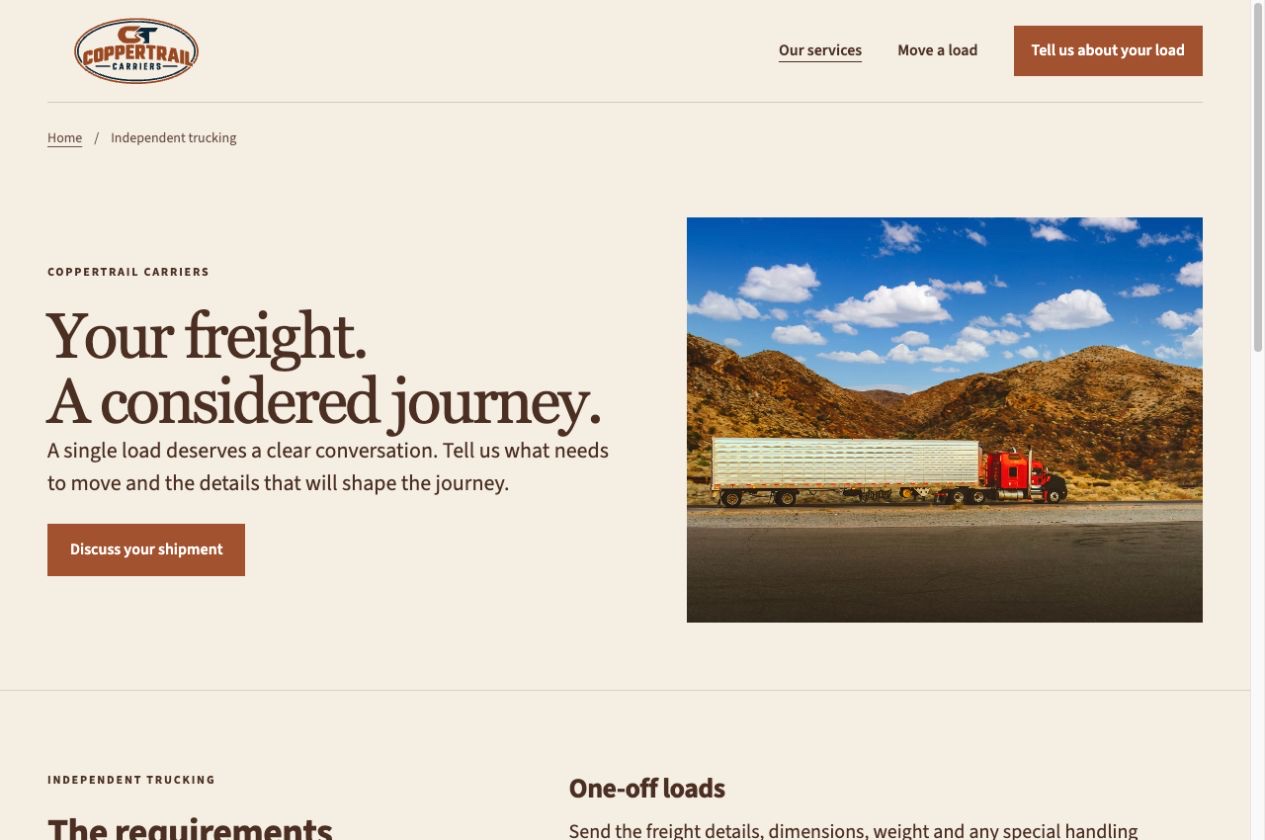 Coppertrail Carriers inner service page