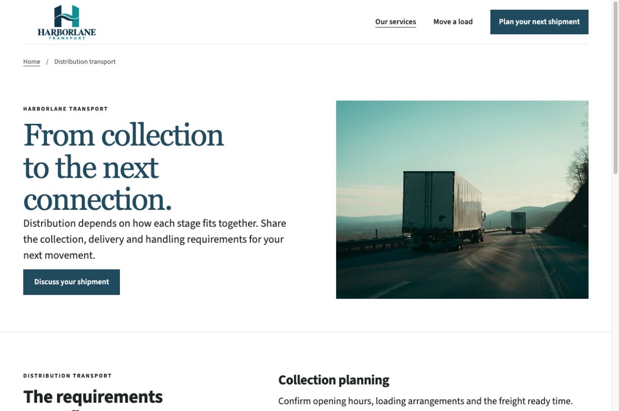 Harborlane Transport inner service page