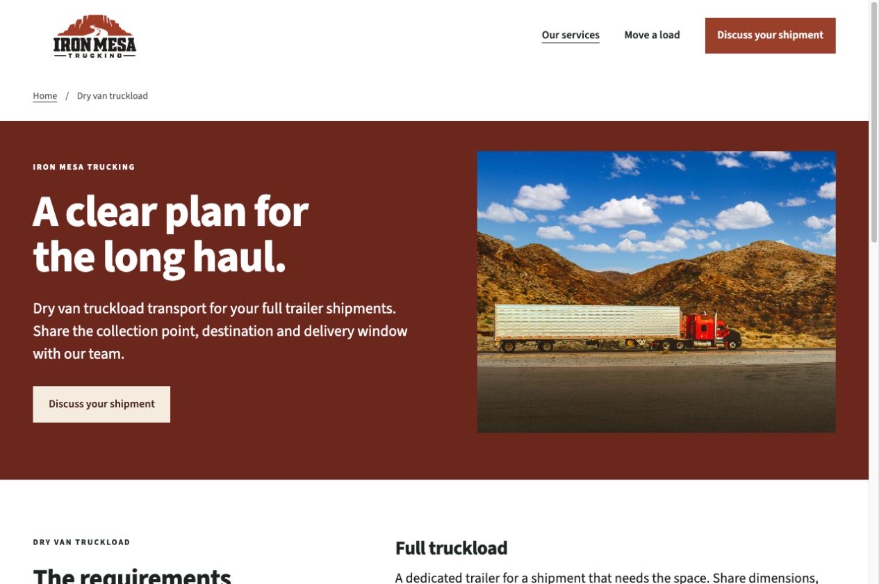 Iron Mesa Trucking inner service page