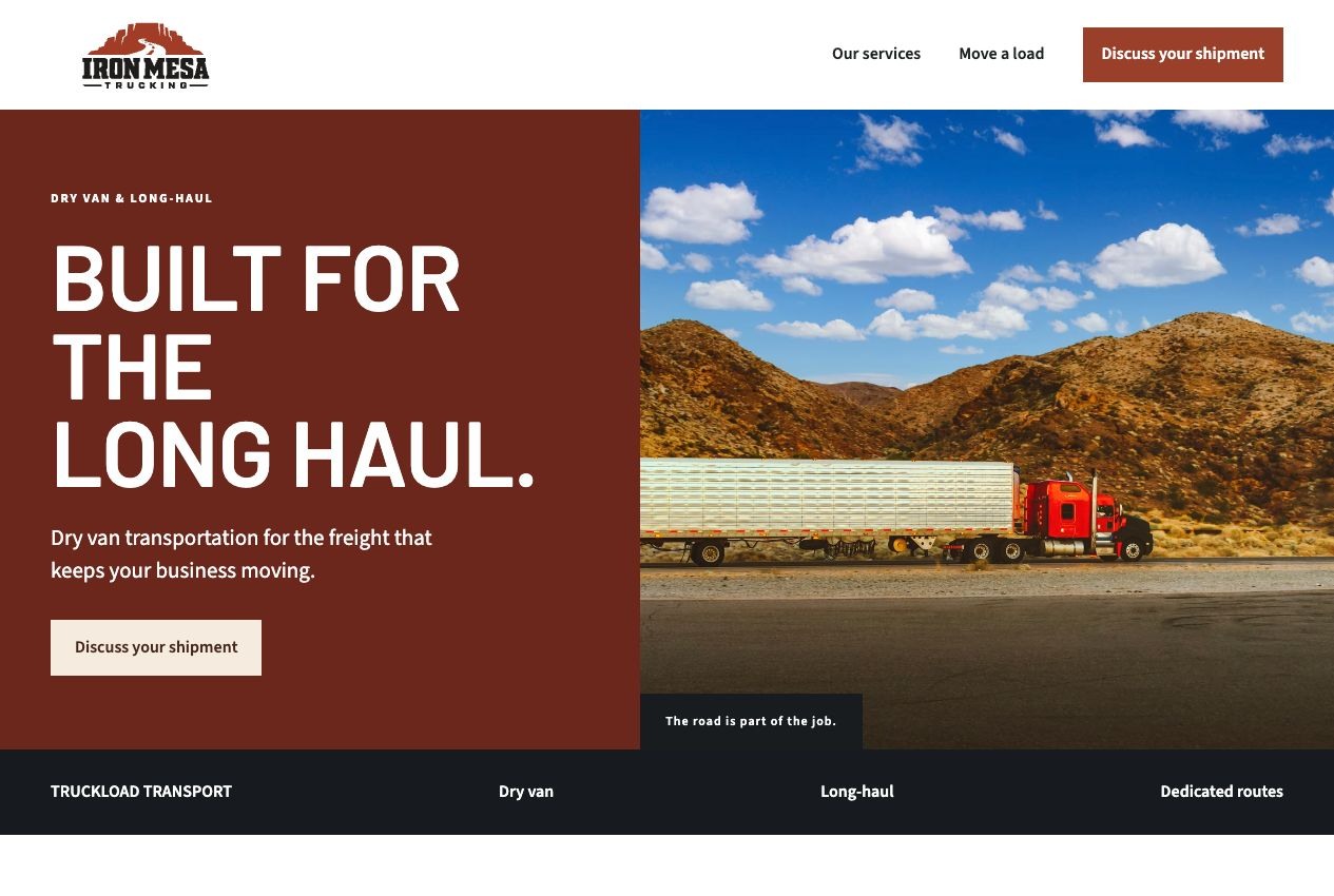 Iron Mesa Trucking desktop homepage design