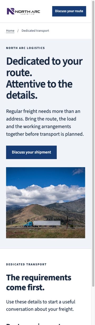 North Arc Logistics Service page on a phone