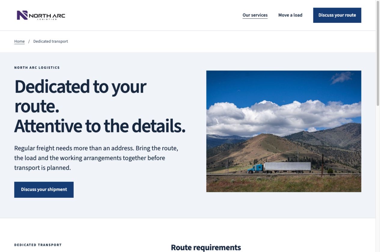 North Arc Logistics inner service page