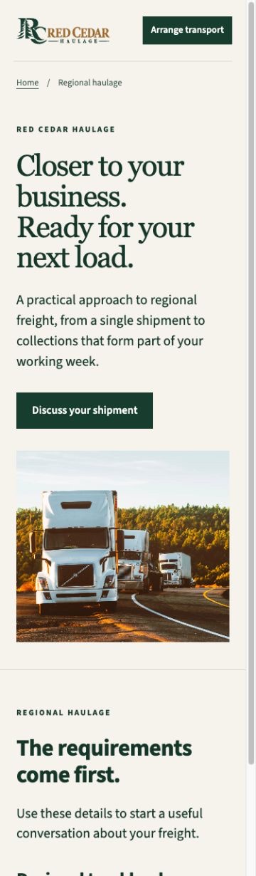 Red Cedar Haulage Service page on a phone