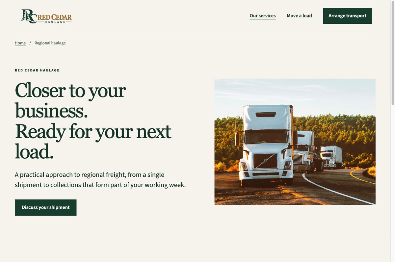 Red Cedar Haulage inner service page
