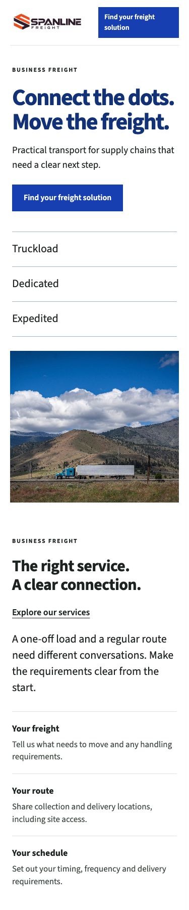 Spanline Freight Homepage on a phone