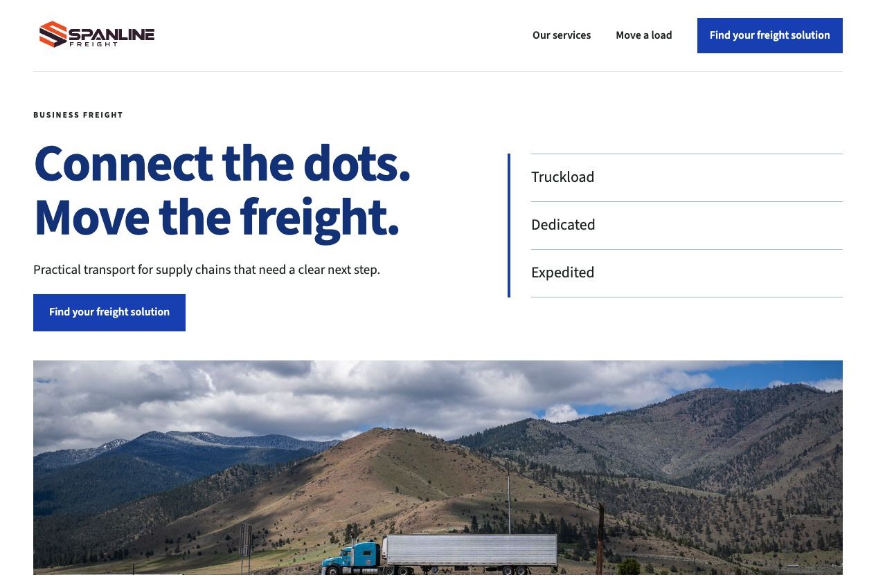 Spanline Freight desktop homepage design