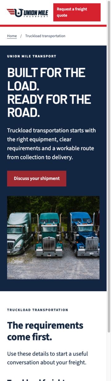 Union Mile Transport Service page on a phone