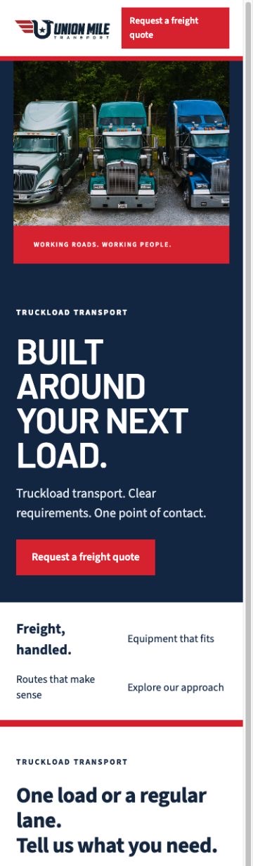Union Mile Transport Homepage on a phone