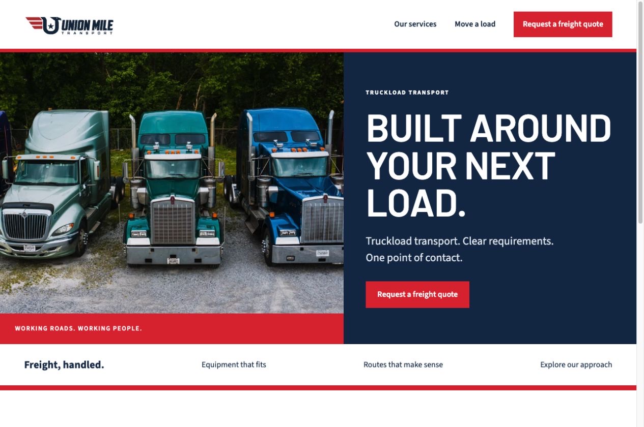 Union Mile Transport desktop homepage design