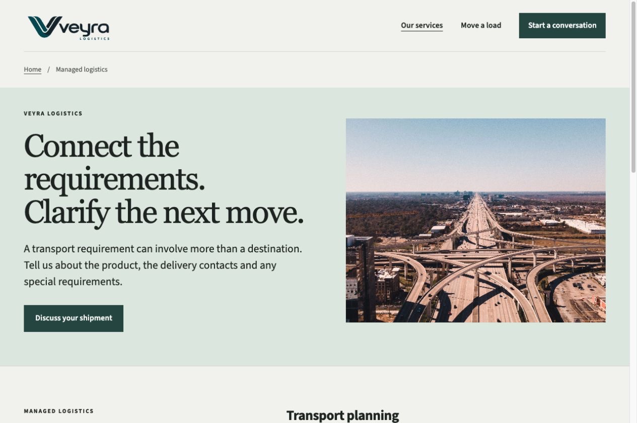 Veyra Logistics inner service page