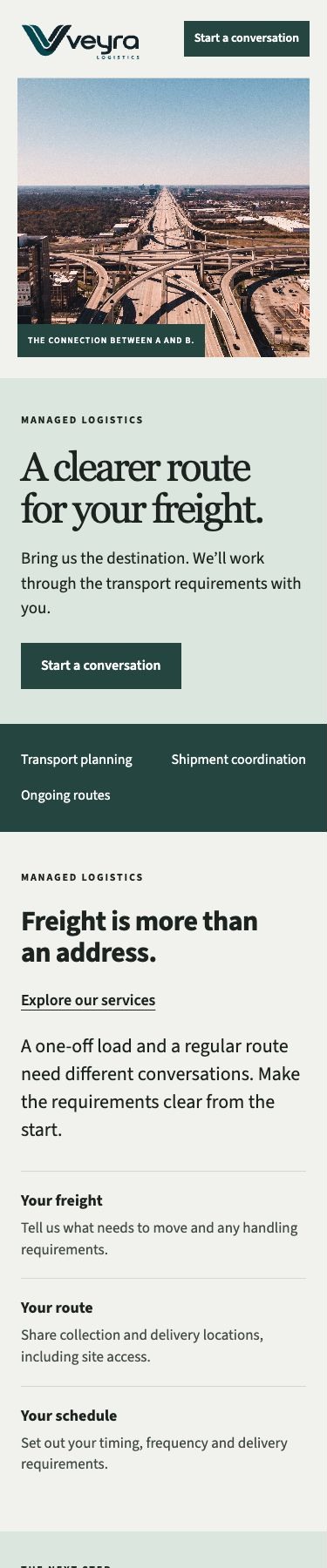 Veyra Logistics Homepage on a phone
