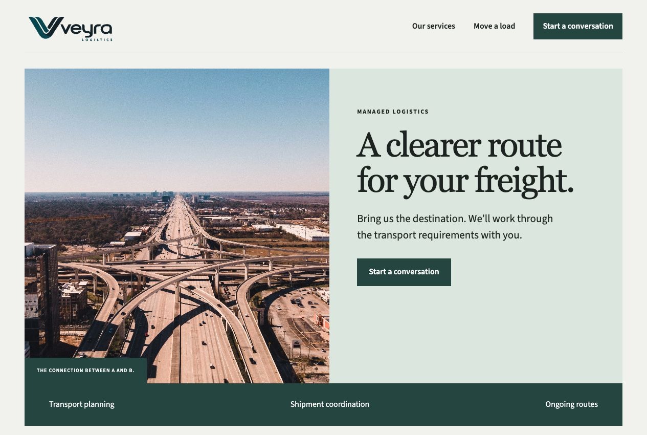 Veyra Logistics desktop homepage design