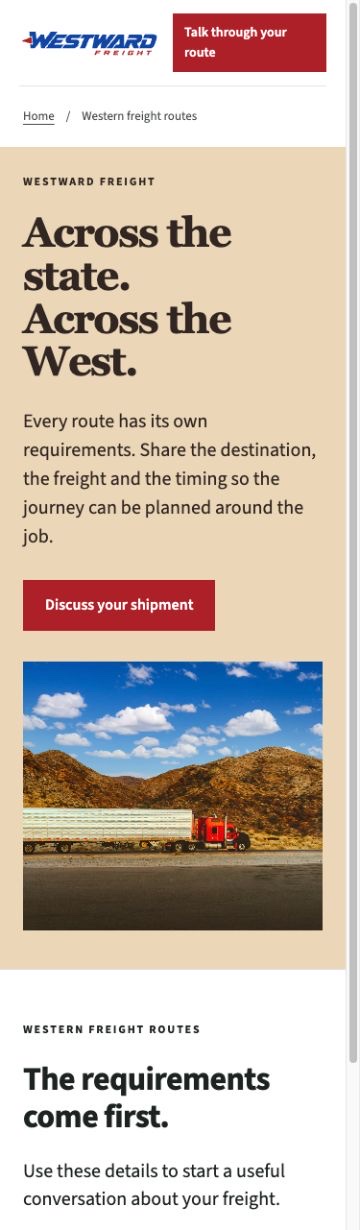 Westward Freight Service page on a phone