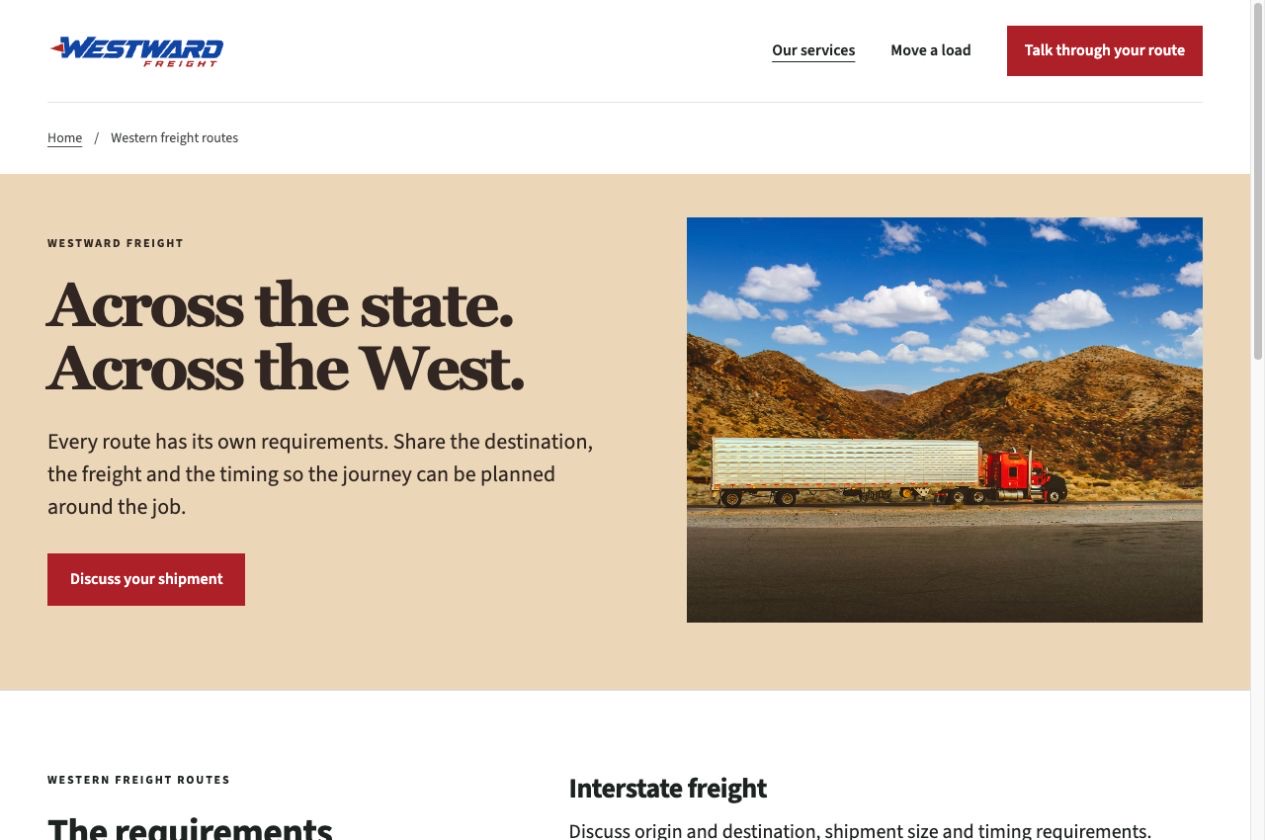 Westward Freight inner service page