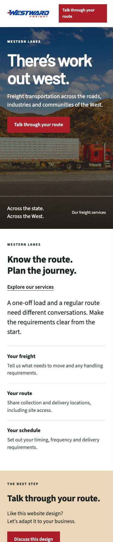 Westward Freight mobile homepage
