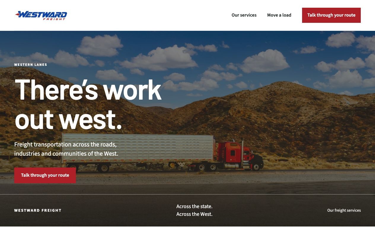Westward Freight desktop homepage design